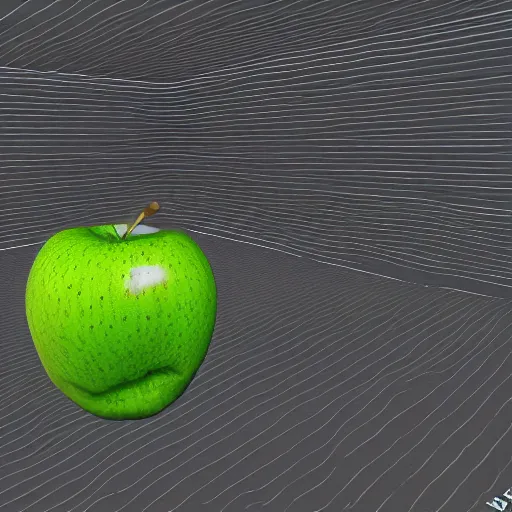 Image similar to a depth image of an apple on a table, lidar scan, depth map, pointcloud