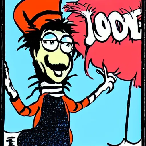 Prompt: John Lennon as a Dr. Seuss cartoon