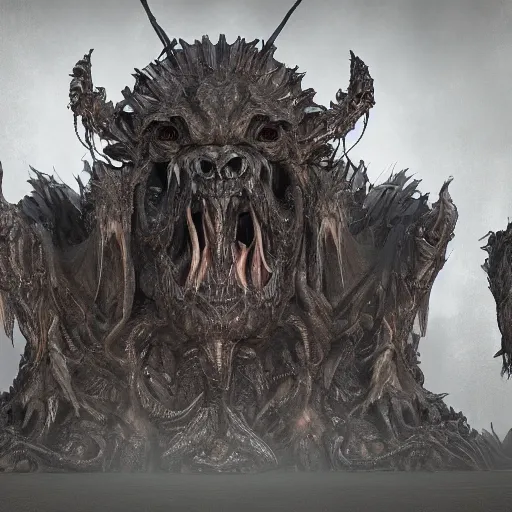 Image similar to monster graveyard chair, portrait of daemons, beings of astonishing structure, high detail, cinematic, cgsociety 8k