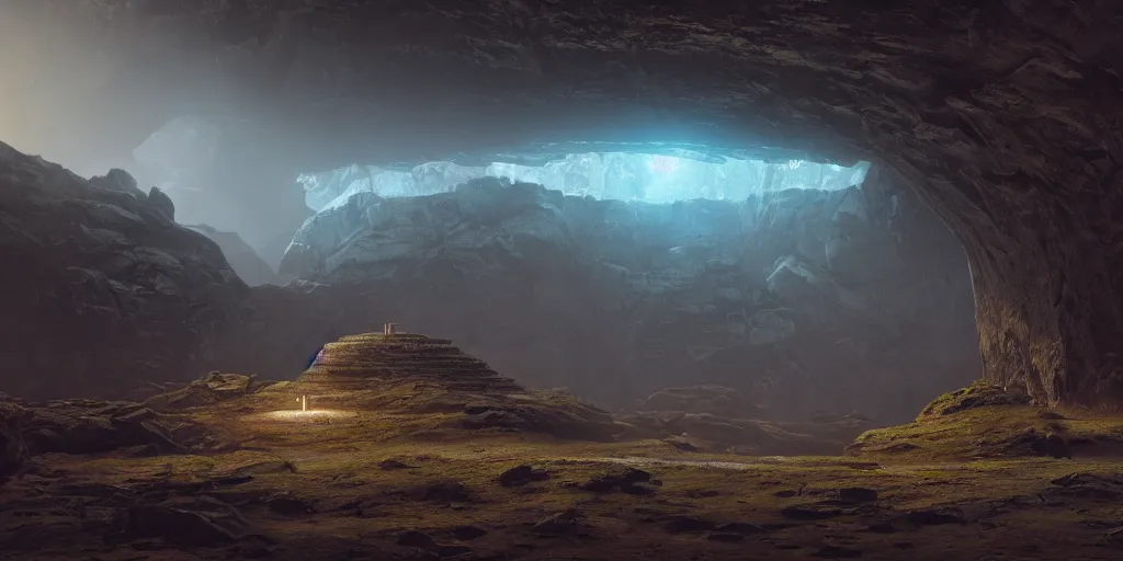 Prompt: discovery of a highly advanced underground civilization made of metal with minimal lighting in the style of thomas cole, cinematic lighting, raytracing, 8 k, octane render, volumetric, vivid, beautiful, hyperrealism