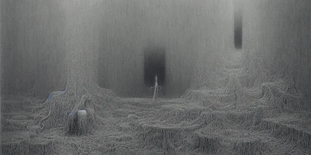 Image similar to liminal backroom afterlife by Zdzislaw Beksinski