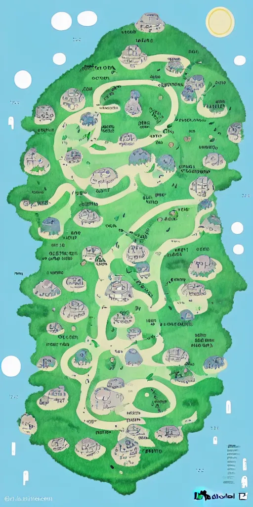 Image similar to a map of latent space in the style of studio ghibli