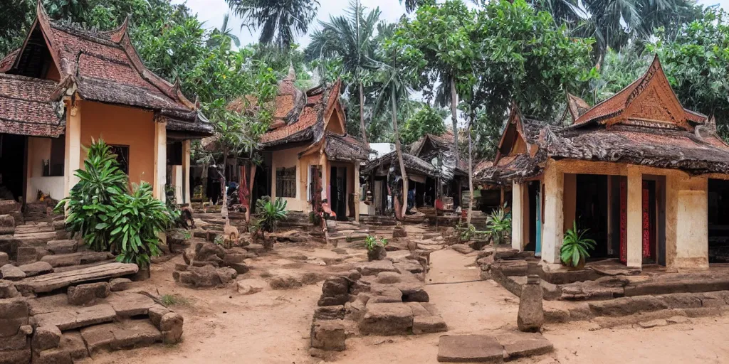 Image similar to a quaint village with a mix of khmer and nabatean architecture