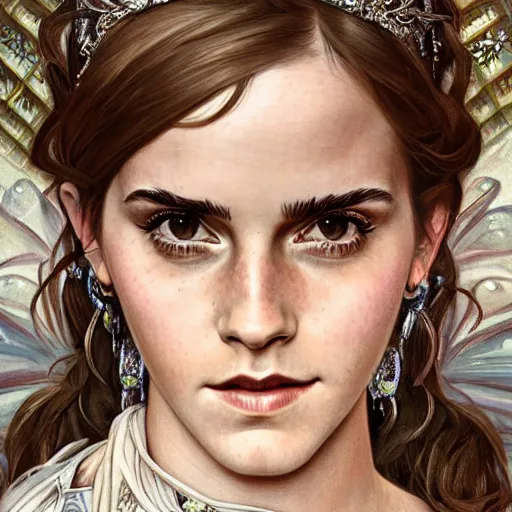 Prompt: Emma Watson as a roman Goddess, cute, fantasy, intricate, elegant, highly detailed, digital painting, 4k, HDR, concept art, smooth, sharp focus, illustration, art by artgerm and H R Giger and alphonse mucha