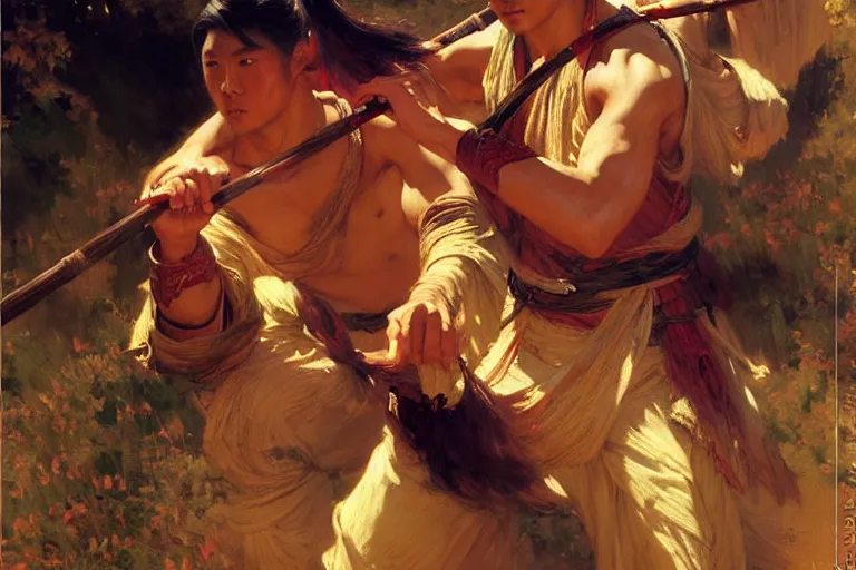 Prompt: wuxia, summer, attractive male, painting by gaston bussiere, craig mullins, j. c. leyendecker