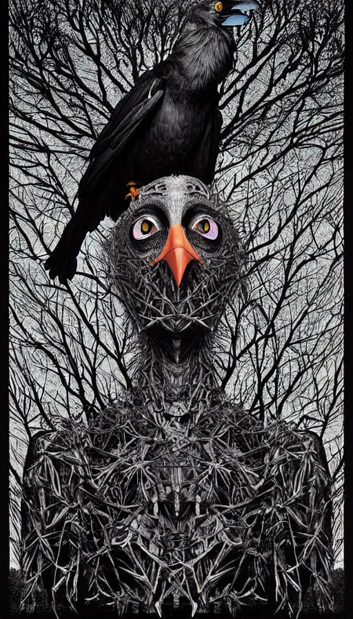 Image similar to epic professional digital art of humanoid crow by dan hillier and julia deville, lisa roet, sam leach, sidney nolan and peter booth