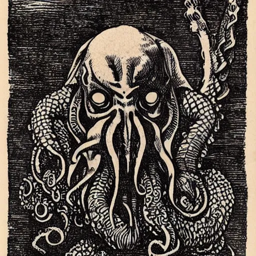 Image similar to a detailed woodcut of Cthulhu by Albrecht Durer