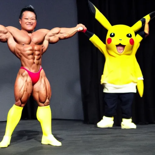 Image similar to Pikachu wins a bodybuilding contest