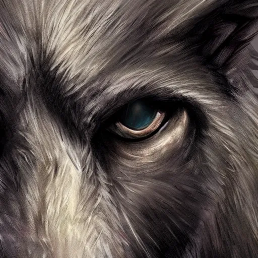 Prompt: a scraggly friendly but foreboding looking werewolf stares at you with a hungry look trending on artstation