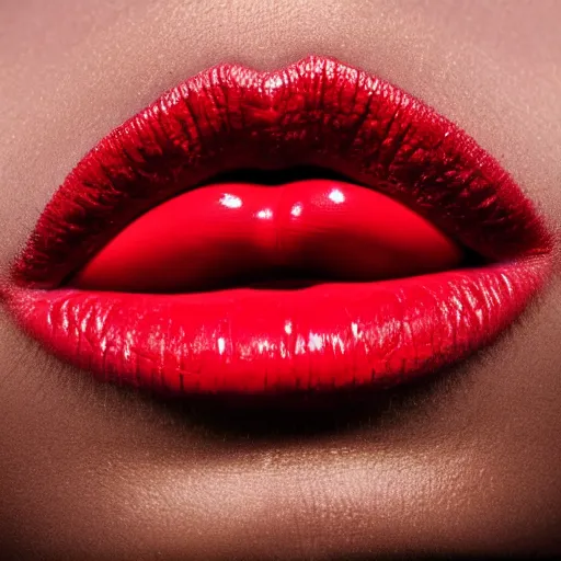 Prompt: big plump lips with red lipgloss reflecting