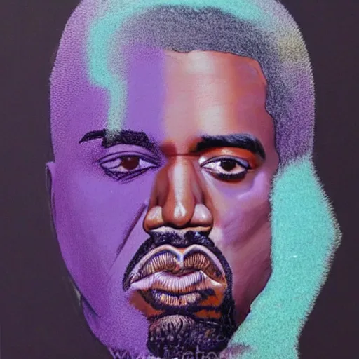 Image similar to kanye west by wayne barlowe blue green purple color palette very detailed clear focus