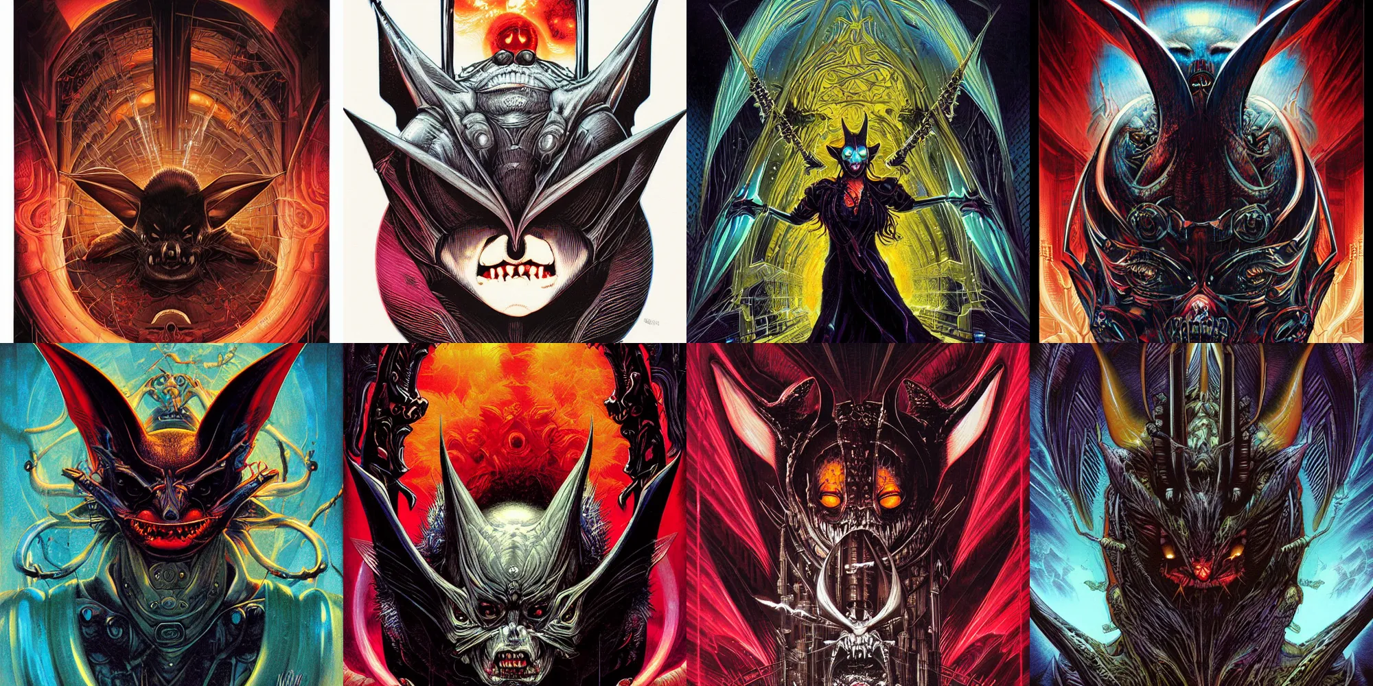 Prompt: portrait vampire bat from hell, symmetrical, cinematic colors, by masamune shirow, dan mumford, karol bak