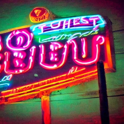 Image similar to a lousy photograph of a southern trash neon bar sign