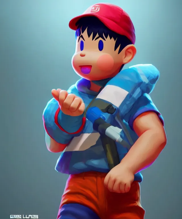 Image similar to ness from earthbound as an apex legends character, crisp 8 k line art, digital painting, artstation, unreal engine, octane render, concept art, matte, sharp focus, hyper realistic lighting, illustration