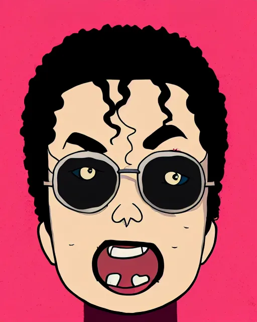 Image similar to portrait of michael jackson in the style of justin roiland. cinematic lighting. style of rick & morty. photographic, photography. by justin roiland