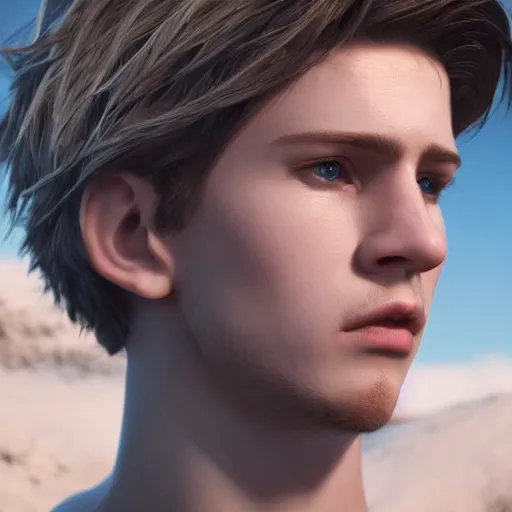 Prompt: young man with short brown hair and blue eyes, pale skin, medium build, looking nervous, highly detailed, cinematic shot, cinematic lighting, 8 k, exquisite facial detail, 5 0 mm, unreal engine octane render