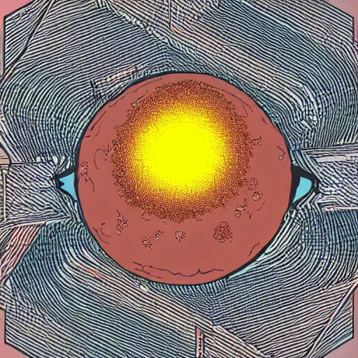 Prompt: the universe fried on a pan like an egg, isometric view, illustration, digital art, trending on artstation