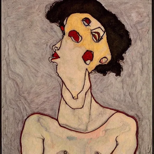 Image similar to Drinking lady by Egon Schiele, full body portrait