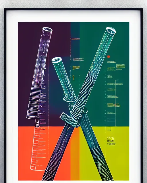 Image similar to ( ( strong dither ) ), editorial illustration scientific lab test tube telescope map microscope, colorful modern, mads berg, karolis strautniekas, christopher balaskas, fine texture, dynamic composition, detailed, matte print, dynamic perspective, halftone texture, muted color, lomography, risograph