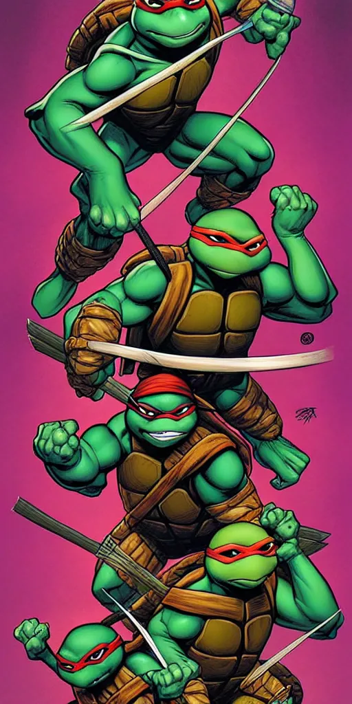 Image similar to Teenage mutant ninja turtle comic book cover illustration by brom