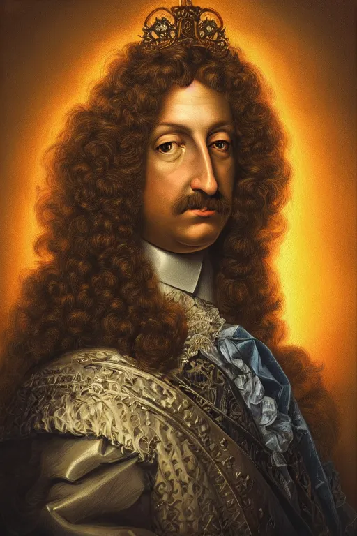 Image similar to portrait of ((((Louis xiv))))in the style of Rob Lefield and Dan Mumford Dan Mumford Dan Mumford , trending on artstation, digital art, surrealism, macro, vaporwave