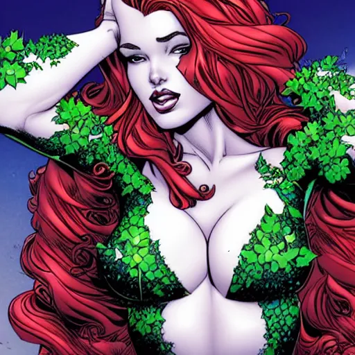 Image similar to Poison Ivy, comic portrait by J Scott Campbell, intricate details