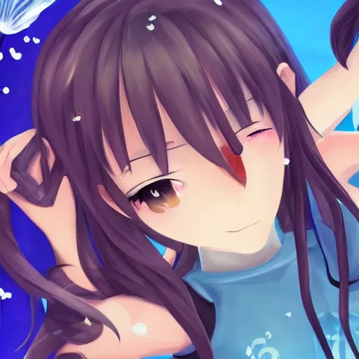 Prompt: stunning portrait of a vtuber, 2d, hd, water-themed