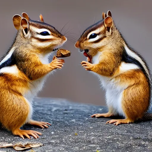 Prompt: two chipmunks fighting over a morsel of food