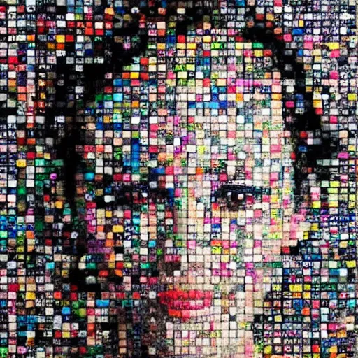 Prompt: beautiful portrait of a woman made from magazine clipplings, mcu, contrast, texture,