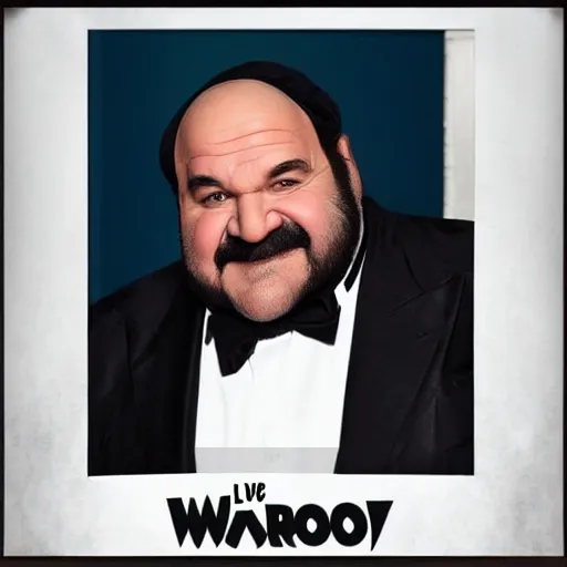 Image similar to live-action-Wario-hollywood movie casting, played by Dom DeLuise, posing for poster photography