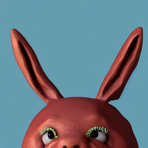 Image similar to a realistic plasticine sculpture of a very scary bunny with sharp teeth made by michelangelo, standing in times square, 3 d render, hyper detailed, sharp focus, 8 k resolution