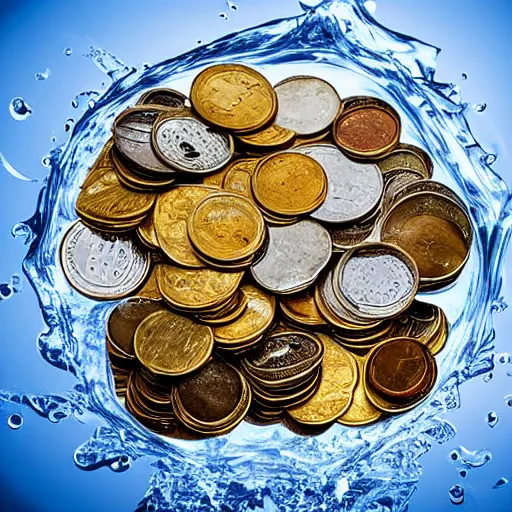 Image similar to a picture of a pile of coins in a bucket of water, god rays, 50mm