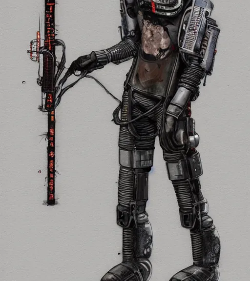 Image similar to realistic cyberpunk japanese engineer with long limbs and a black spacesuit welding a wall, techwear, dead space, visible face, Industrial Scifi, detailed illustration, character portrait, by Martin Grip and Moebius