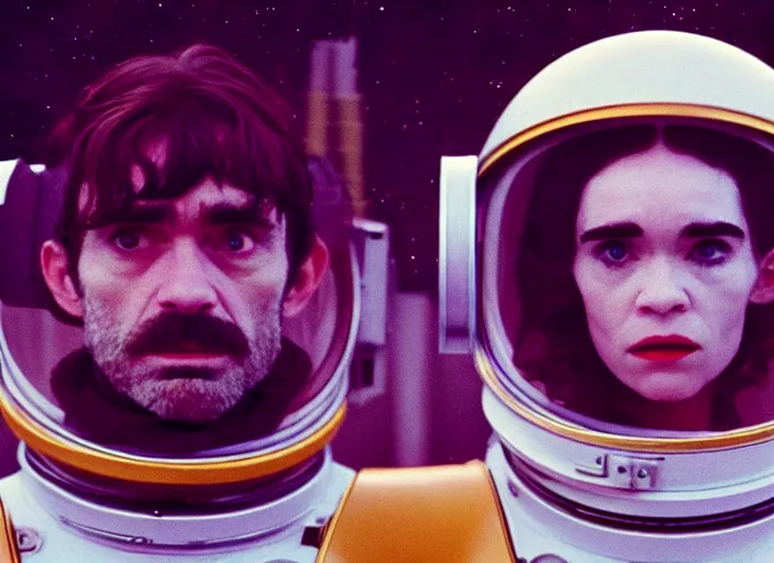 Prompt: first official image from paul thomas anderson's new space opera film starring grimes in a 1 9 7 0's moonbase. shot on alexa mini, stunning cinematography, filmgrain, kodak vision 2 0 0 t, shot composition