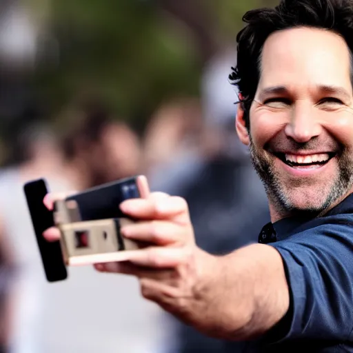 Prompt: paul rudd smiling a huge grin, taking a selfie with a big ant, hd 4 k photo