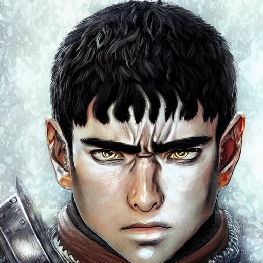 Image similar to digital painting portrait of guts from berserk extremely detailed, made by wlop and maxwell boas