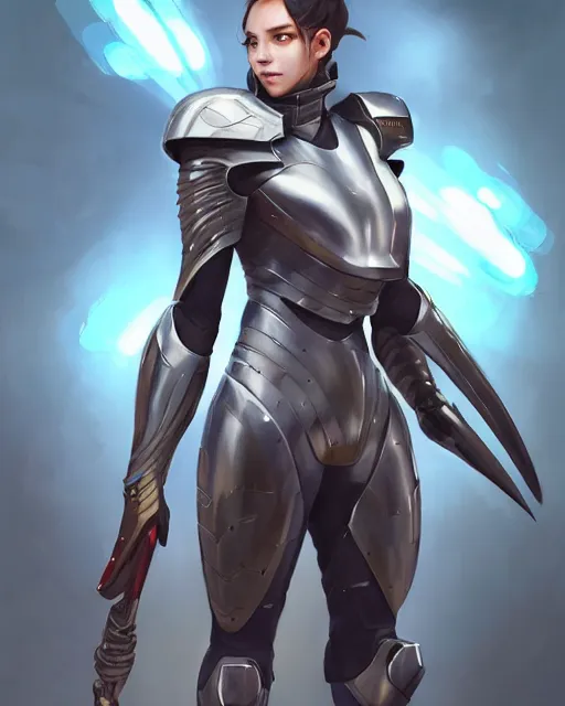 Prompt: concept art of a futurstic warior, wearing tight futurstic kinght armour, holding a futuristic weapon | | cute - fine - fine details by stanley artgerm lau, wlop, rossdraws, james jean, andrei riabovitchev, marc simonetti, and sakimichan, trending on artstation, brush stroke, for aaa game