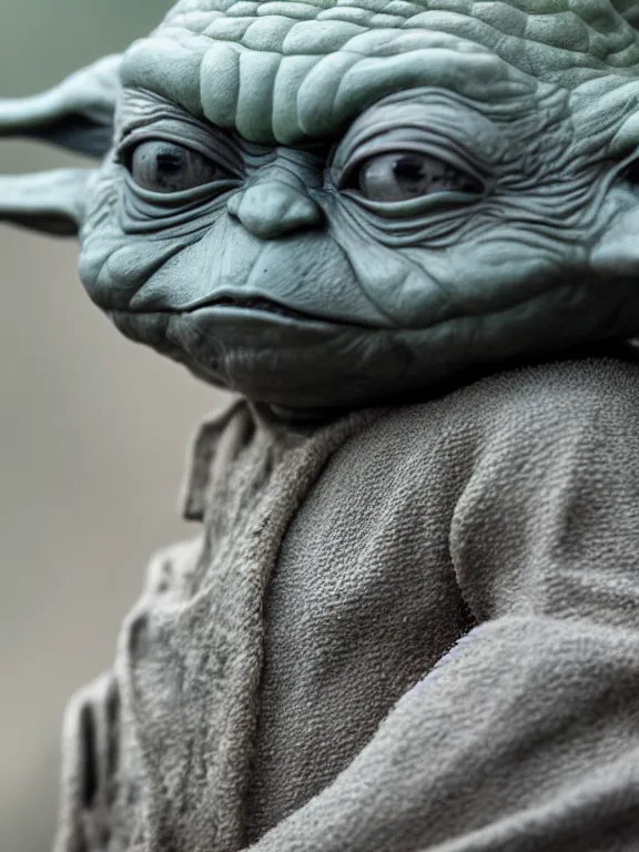 Prompt: 4K HD, high detail photograph, shot with Sigma f/ 4.2 , 250 mm sharp lens, shallow depth of field : (subject= Yoda + subject detail= accurate body features, consistent, high detailed light refraction , high level texture render)