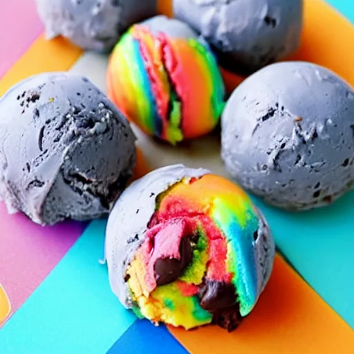 Image similar to rainbow fudge cookie ice cream balls