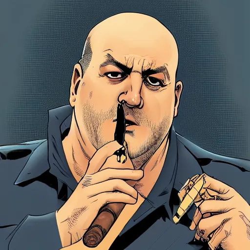 Image similar to chunky ethan van sciver as tony soprano, with a cigar, artstation