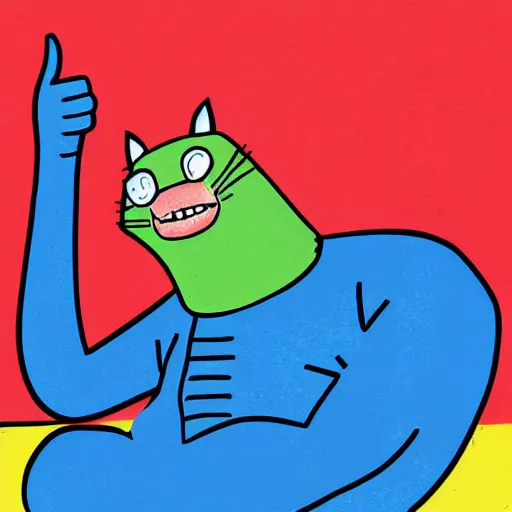 Prompt: illustration of a catfish giving a thumbs up in the style of bojack horseman, by lisa hanawalt