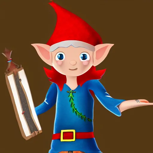 Prompt: a fantasy elf that is a wizard, holding a spell book and a dagger, with red hair, blue eyes, and is tall, 4 k digital art