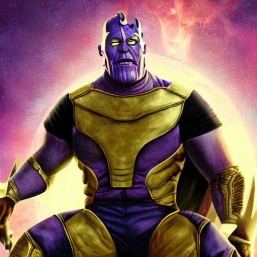 Image similar to a picture of bruce campbell who looks like thanos, portrait, infinity wars, ultra realistic, 4 k, ultra high def