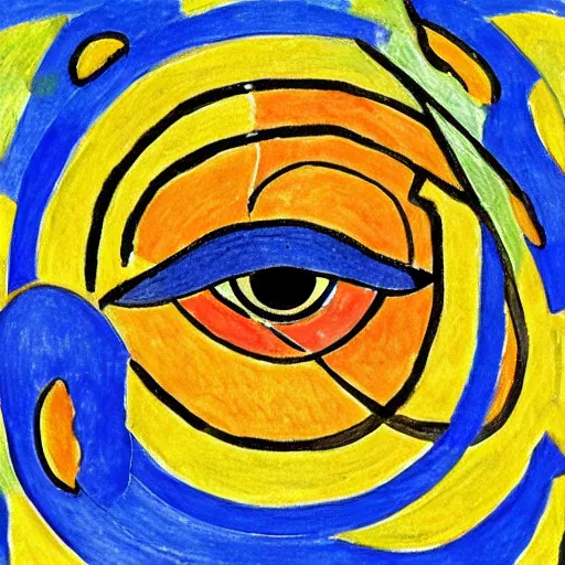 Image similar to horus eye illustration, 4 k, in the style of matisse, monet, botticelli, light and warm, high detail