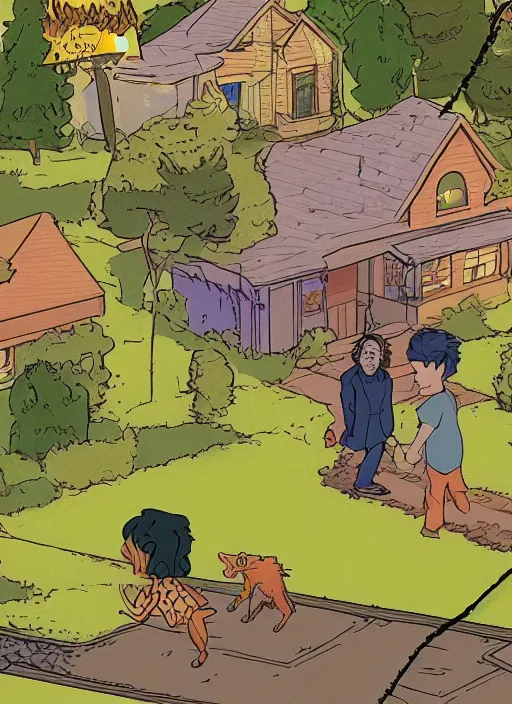 Image similar to a screenshot from Hereditary (2018) as a 1986 Saturday morning cartoon, highly detailed