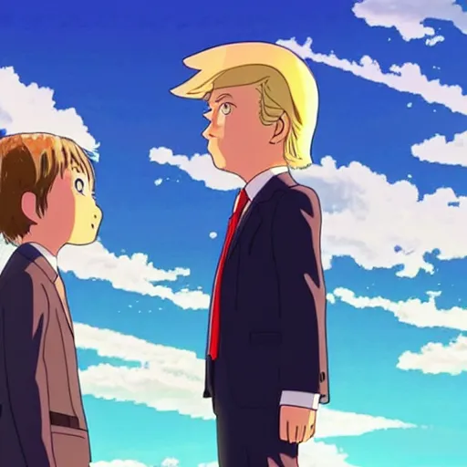 Image similar to Animation of Donald Trump in Kimi No Na Wa, Your Name, Matoko Shinkai, beautiful, anime, colorful, animation, CoMix Wave Films