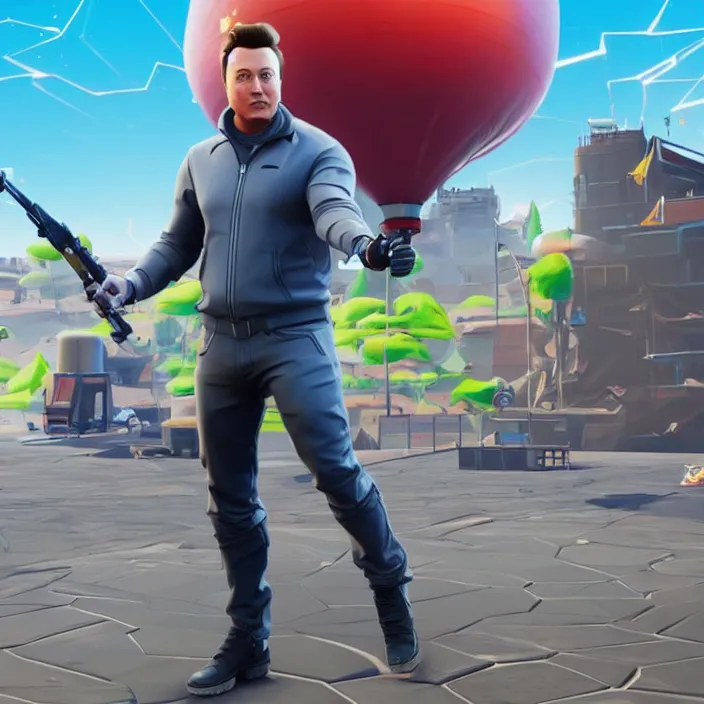 Image similar to a screenshot of elon musk in the video game fortnite, 3 d rendering, unreal engine, amazing likeness, very detailed, cartoon caricature