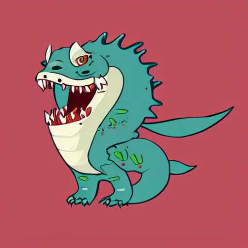 Prompt: character art, tuna dragon, cute, vector, outline, digital drawing, manga, minimalist