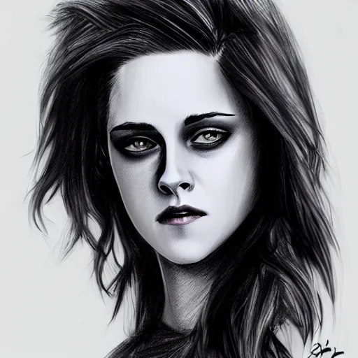 Image similar to Kristen Stewart sketch, digital art by Serge Birault 8k, HD