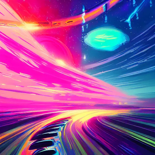 Prompt: a beautiful and vivid and colorful alena aenami fantasy sci - fi acrylic paint illustration. a warp drive reaching infinite density. trending on artstation